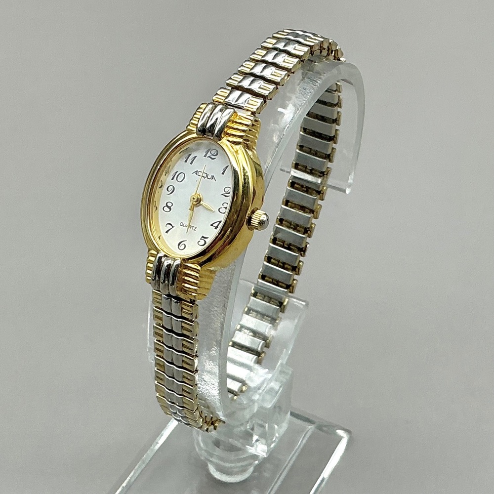 Acqua Watch Womens Two Tone Oval Expansion Band 23mm 5.75" NEW BATTERY